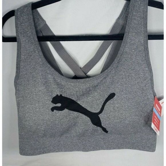 PUMA Women's Seamless Sports Bra Dry Cell Size X Large Color Gray Black Puma New - Picture 10 of 12